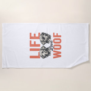 Vintage Life Love Woof Hund Grafikdesign_1 Strandtuch