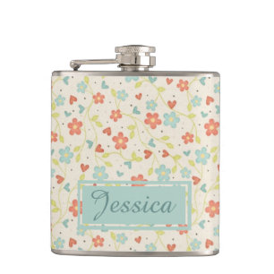 Vintage Light Spring Busy Floral Personalisiert Flachmann