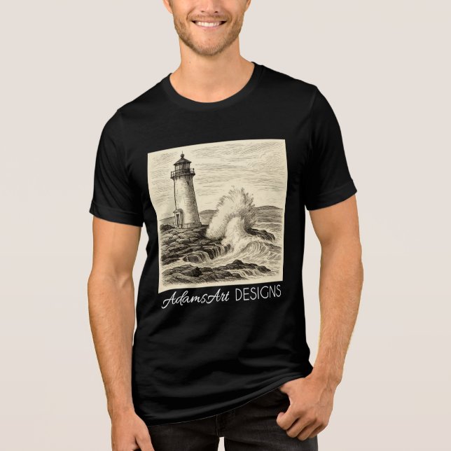 Vintage Lighthouse Ink Drawing Tri-Blend Shirt (Vorderseite)