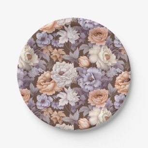 Vintage, lila beige taube Blume Pappteller