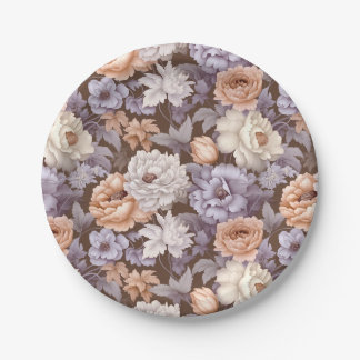 Vintage, lila beige taube Blume Pappteller