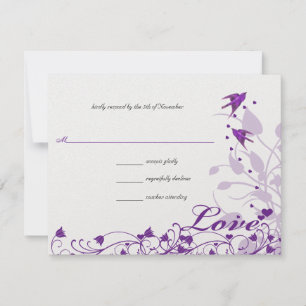 Vintage Lila Birds Hearts Wedding RSVP Karte