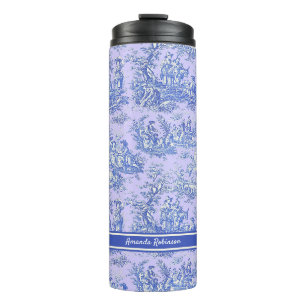 Vintage Lila Blaues Französisches Toile de Jouy Mu Thermosbecher