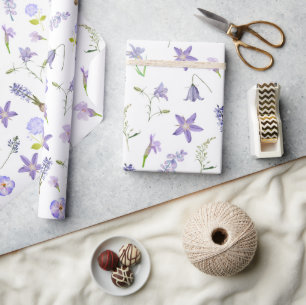 Vintage Lila Blume Blumengrün Blätter Boho Geschenkpapier