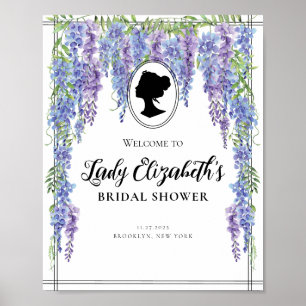 Vintage lila Blumen Hochzeitsdusche Willkommen Poster
