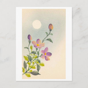 Vintage lila Blumen im Mondlicht Japanisch Postkarte