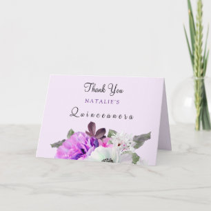 Vintage lila Blumen Quinceanera Dankeskarten Dankeskarte
