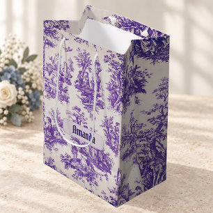Vintage Lila Blumen Toile de Jouy Monogramm Mittlere Geschenktüte
