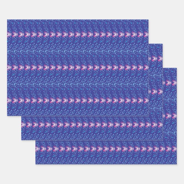 Vintage Lila Blumenmuster Geschenkpapier Set (Set)