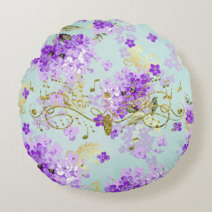 Vintage lila Blumenmuster mit fancy Gold Glitter M Rundes Kissen
