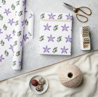 Vintage Lila Blüten Floral Grüne Blätter Boho   Geschenkpapier