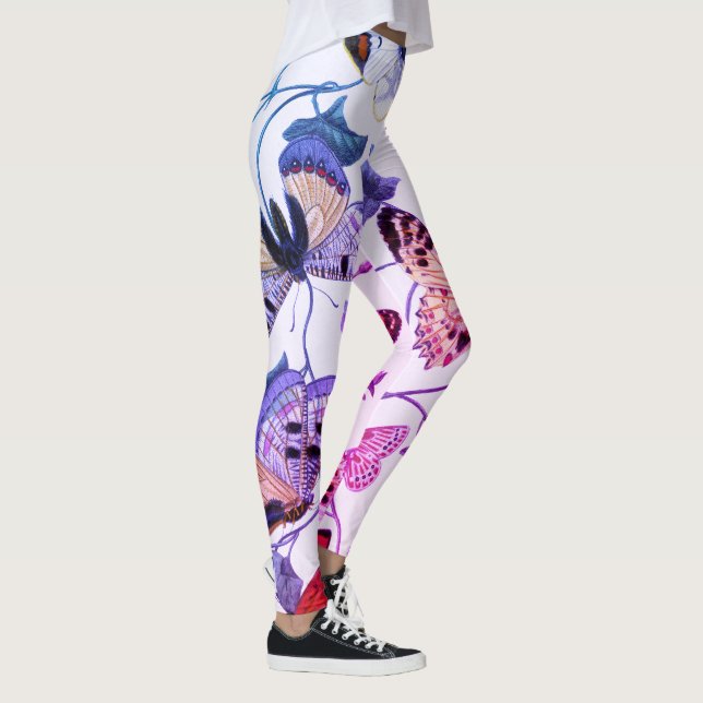 Vintage Lila Butterfly & Moth-Malerei Leggings (Rechts)