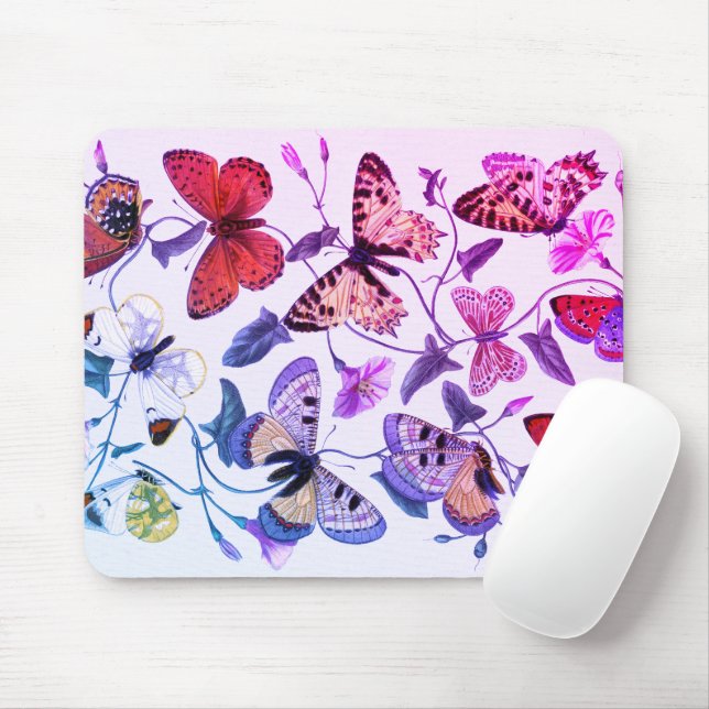 Vintage Lila Butterfly & Moth-Malerei Mousepad (Mit Mouse)
