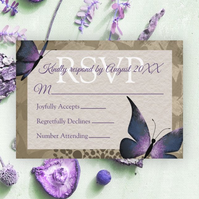 Vintage Lila Butterfly-Quinceñera-RSVP-Karte Hinweiskarte (lavender beige purple brown vintage quinceanera rsvp card enclosure information reply butterfly)