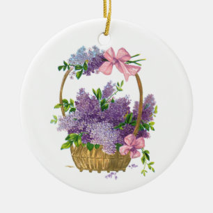 Vintage lila Flieder-antiker Blumen-Blumenstrauß Keramik Ornament