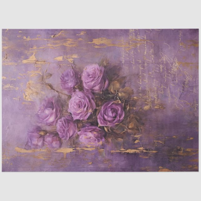 Vintage lila französische Rose Goldfolienmauer Seidenpapier (Vorderseite)