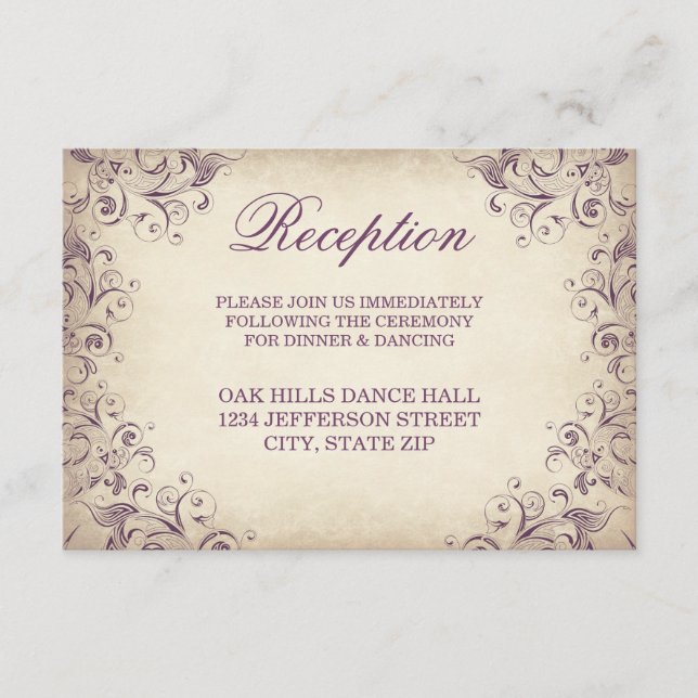 Vintage Lila Geblüht Hochzeitskarten Begleitkarte (Vorderseite)