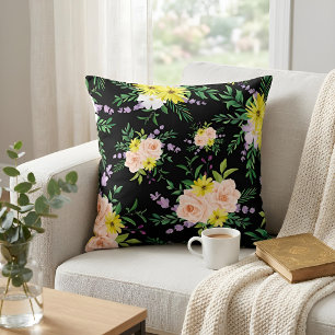 Vintage Lila gelbe und rosa Blume Kissen