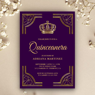 Vintage Lila Gold Verzierter Kronen-Quinceanera-Ei Einladung