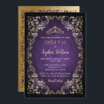 Vintage Lila Goldprinzessin Tiara Sweet 16 Einladung<br><div class="desc">Elegante Vintage Lila Goldprinzessin Tiara Sweet 16 Geburtstagsfeier Einladung</div>