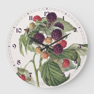 Vintage Lila HimbeerfruchtIllustration Große Wanduhr