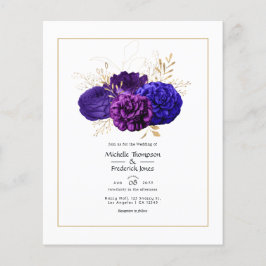Vintage Lila Hochzeit, Royal Blue und Gold Floral Flyer