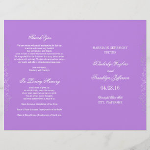 Vintage Lila Hochzeitsprogramme mit Blumen