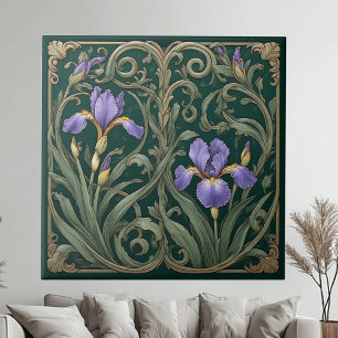 Vintage Lila Iris Dekorative Kunst Grüne Botanik Fliese