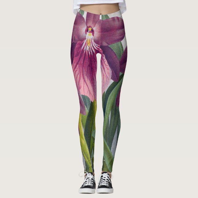 Vintage Lila Lady Orchids Miltonia Spectabilis Leggings (Vorderseite)