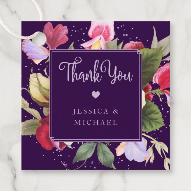 Vintage Lila Rosa-Rosenhochzeit Geschenkanhänger (Vorderseite)