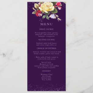 Vintage Lila Rosa-Rosenhochzeit Menükarte