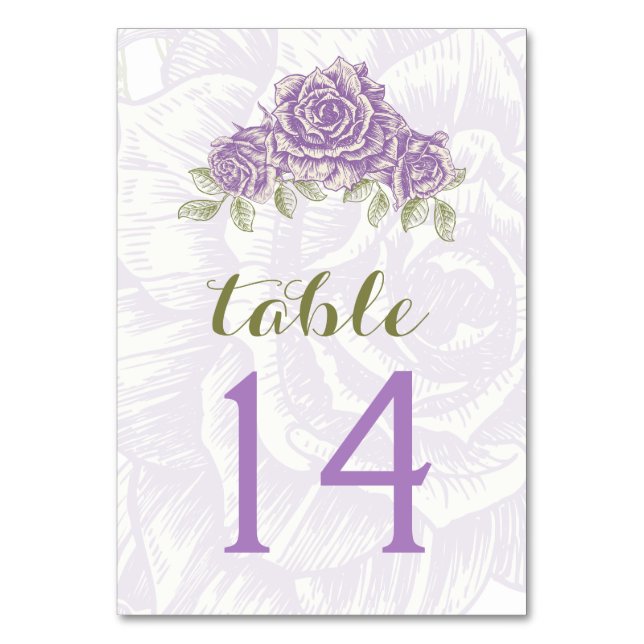 Vintage lila Rose Hochzeitskarte Tischnummer (Vorderseite)