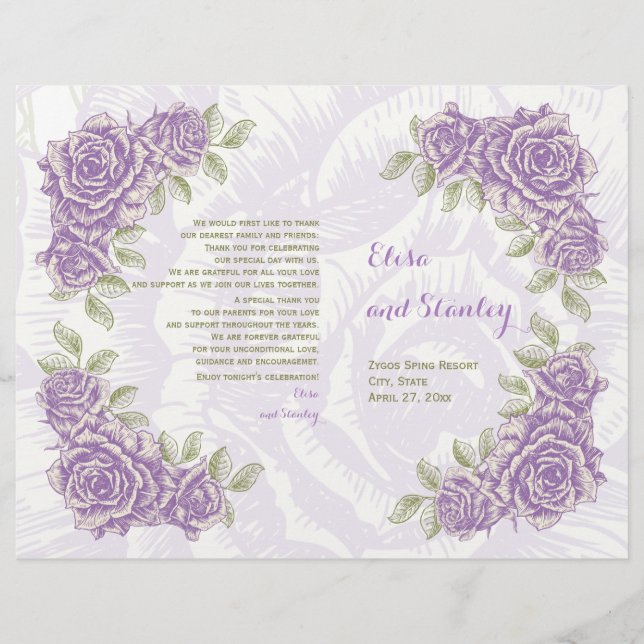 Vintage lila Rose Hochzeitsprogramm (Vorderseite)