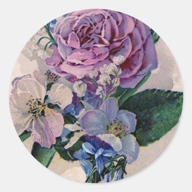 Vintage Lila Rose Runder Aufkleber (Vorderseite)