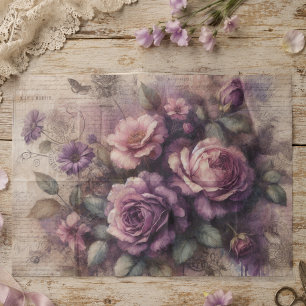 Vintage Lila Rose und botanische Collage Decoupage Seidenpapier