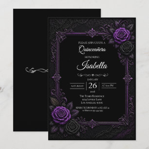 Vintage lila Rosen Quinceañera Einladung