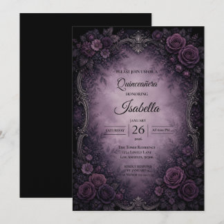 Vintage lila Rosen Quinceañera Einladung