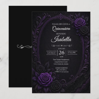 Vintage lila Rosen Quinceañera Einladung