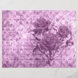 Vintage Lila Rosen-Schmuckpapier für Junk Journal