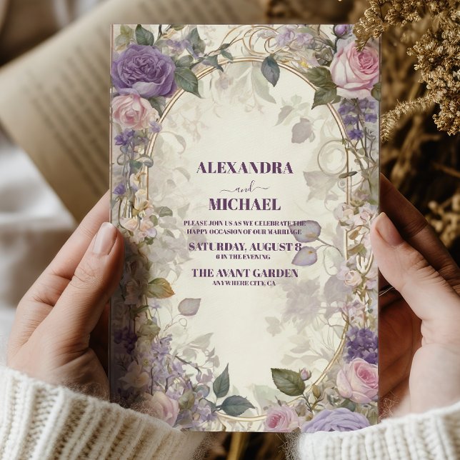 Vintage Lila Rosenblütenhochzeit Einladung (Von Creator hochgeladen)