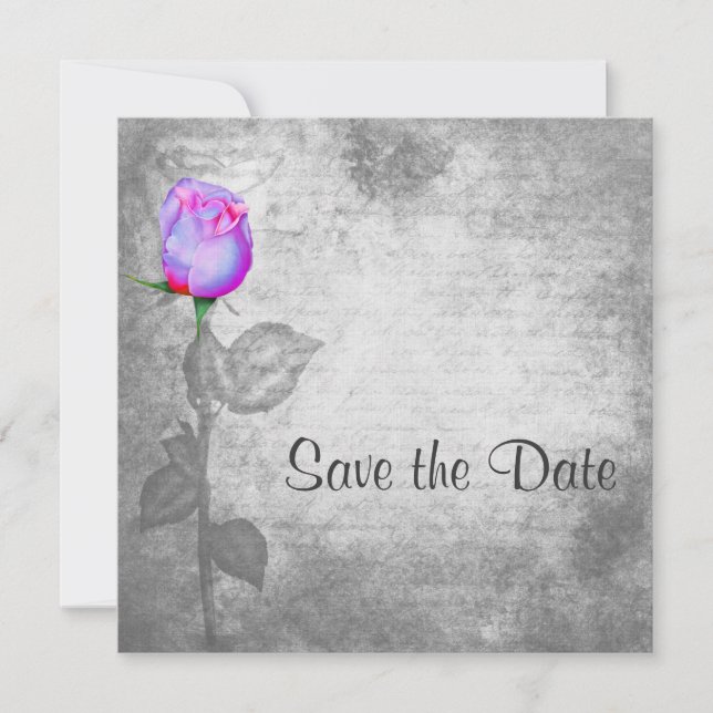 Vintage Lila Rosenknospe-Hochzeit Save The Date (Vorderseite)