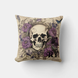Vintage Lila SchädelBlume Personalisiert Monogramm Kissen