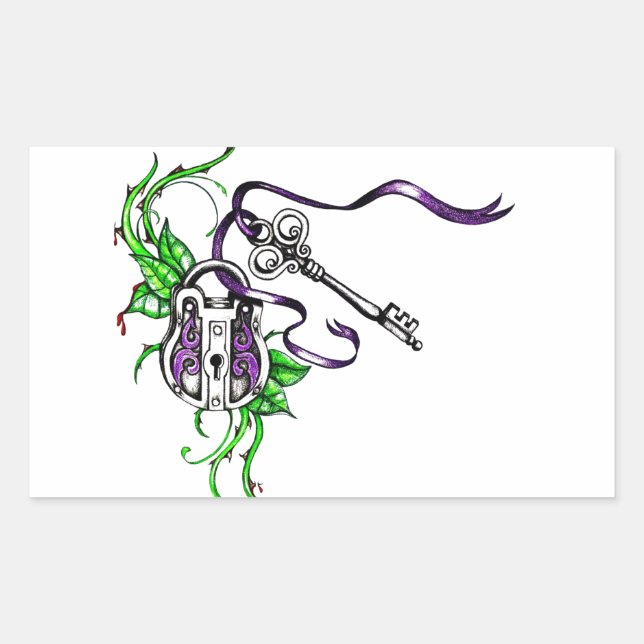 Vintage lila Schloss- und Schlüsselkonstruktion Rechteckiger Aufkleber (Vorderseite)