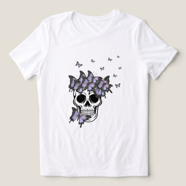 Vintage Lila Schmetterlinge Schädel Tri-Blend Shirt (Design Vorderseite)