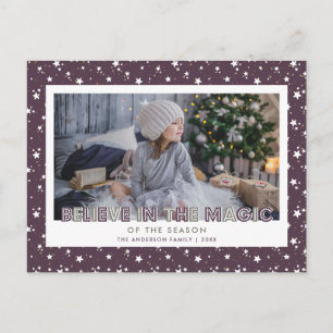 Vintage Lila Schnee Sterne Believe Foto Feiertagspostkarte
