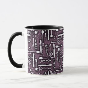 Vintage-lila Steampunk-Muster Schlüssel Messer Löf Tasse