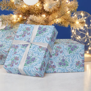 Vintage Lila Stiefmütterchen-Bänder Hellblau Geschenkpapier