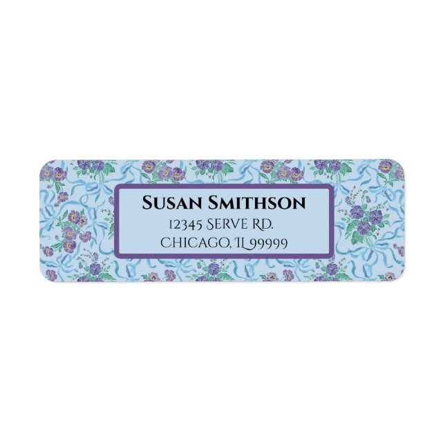 Vintage Lila Stiefmütterchen Ribbons Blue Rücksend (Vorne)