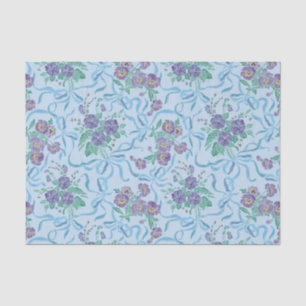 Vintage Lila Stiefmütterchen Ribbons Light Blue Seidenpapier