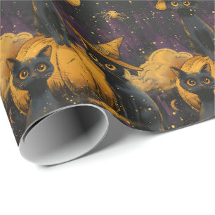 Vintage lila und orange Halloween-Katzen aus den 5 Geschenkpapier